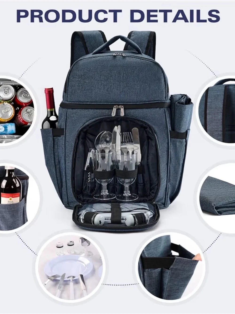 New Vogano Charcoal Gray Picnic Backpack - complete with everything you need!